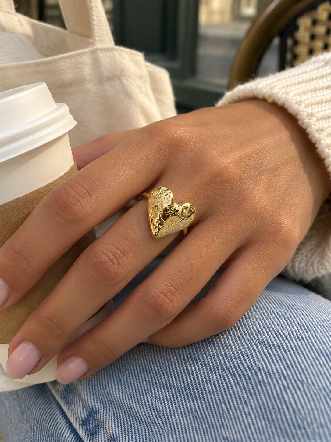 HERZRING GOLD (GEHÄMMERT) - VERSTELLBAR