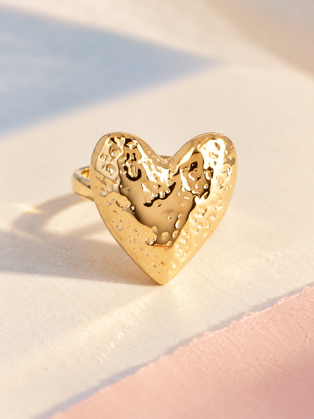 HERZRING GOLD (GEHÄMMERT) - VERSTELLBAR