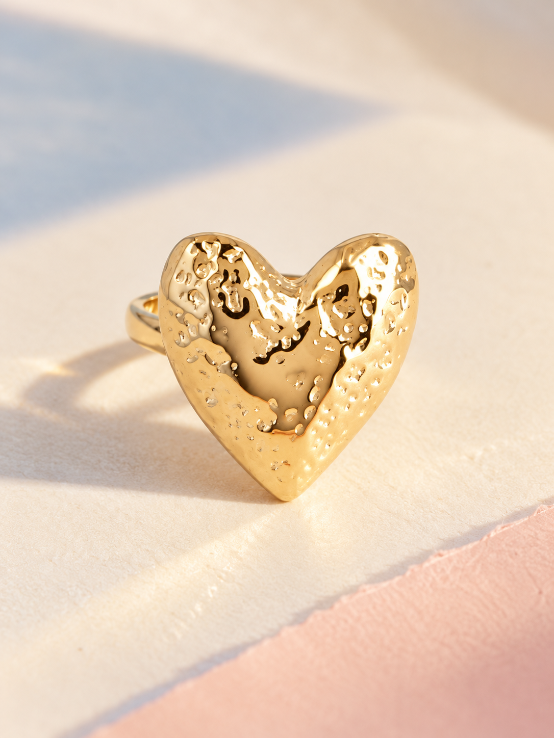HERZRING GOLD (GEHÄMMERT) - VERSTELLBAR