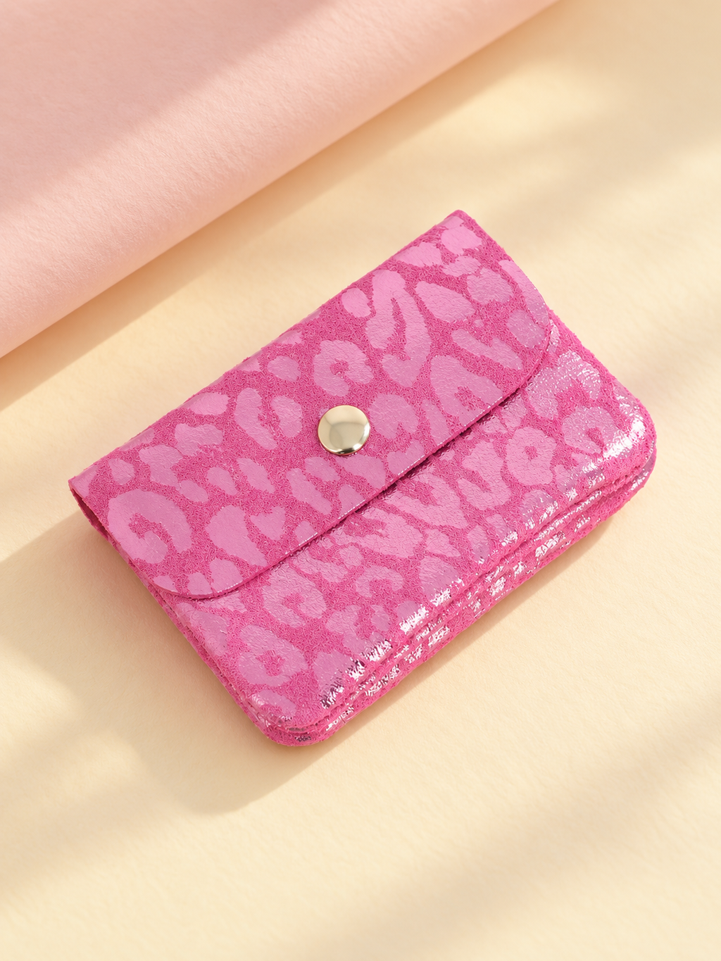 KLEINE GELDBÖRSE PINK MIT LEO MUSTER - ECHTES LEDER