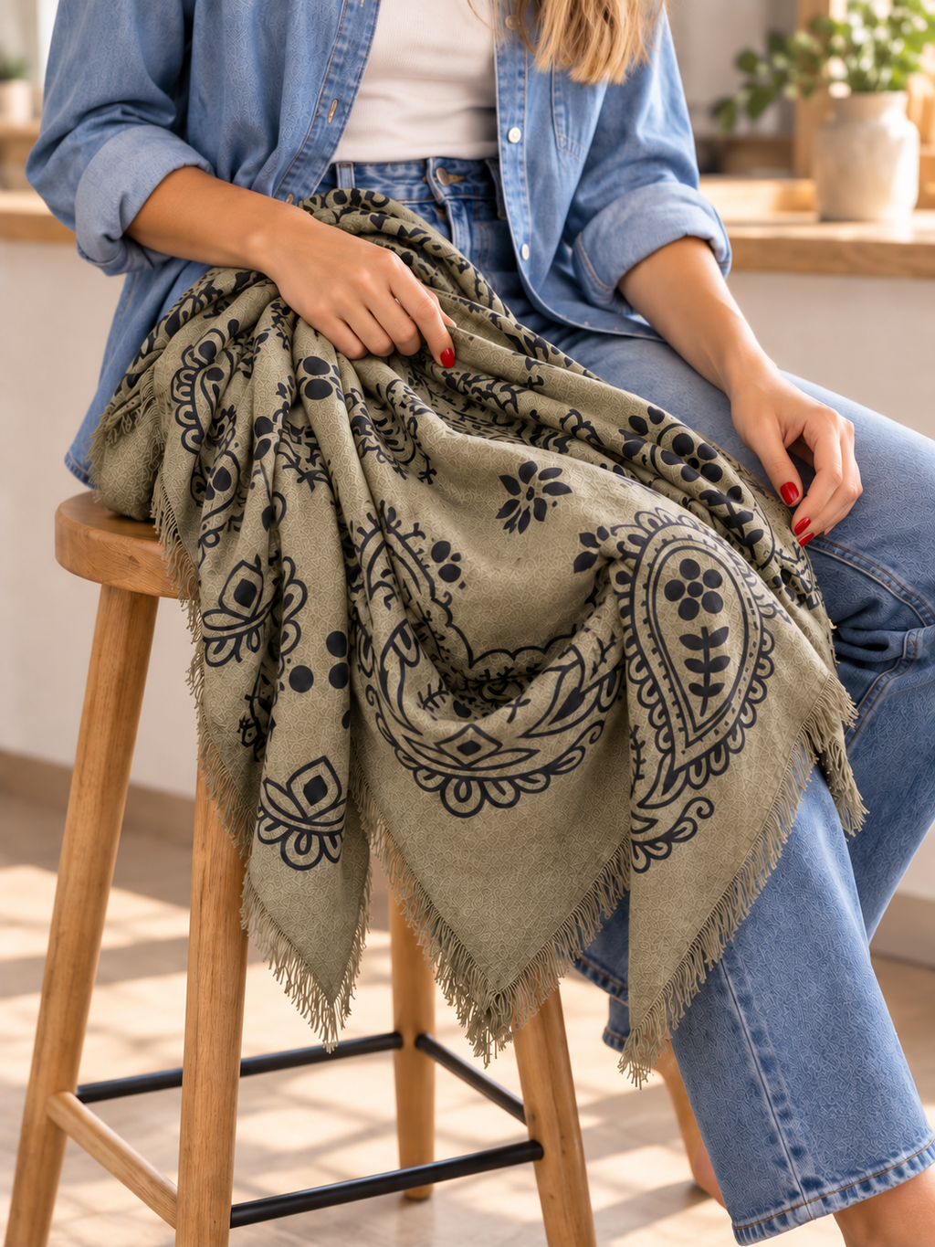 KUSCHELWEICHES PAISLEY KHAKI/GRÜN mit BRAUNEM DRUCK