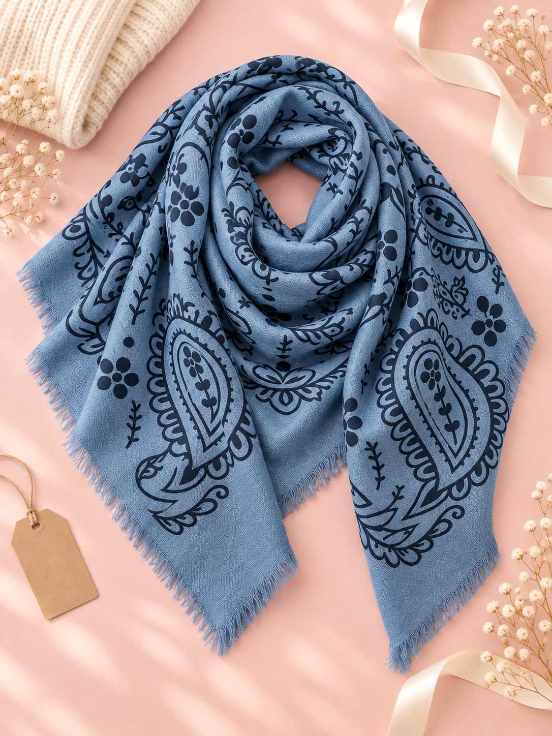 KUSCHELWEICHES PAISLEY TUCH IN BLAU